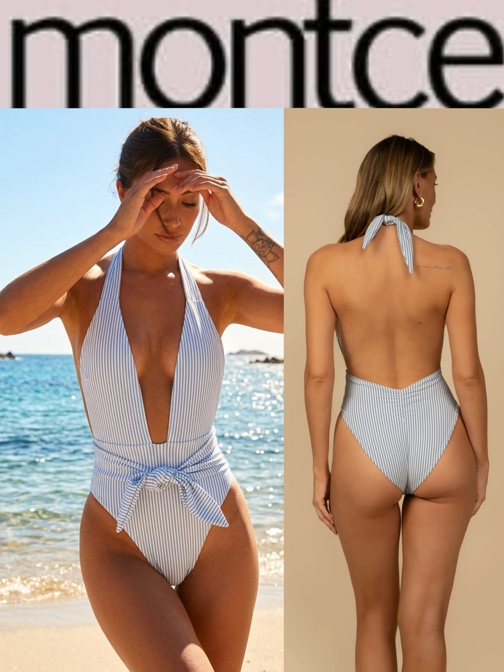 New-Season Montce Classic Blue Stripe Tropez Tie-Up One-Piece - Size Small